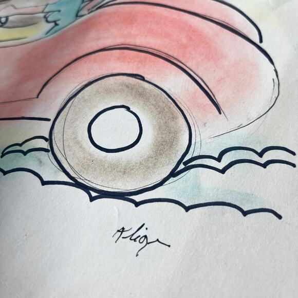 Vintage Original Caricature portrait drawing Women in Red Car 70's 80's Romcom - Picture 4 of 9